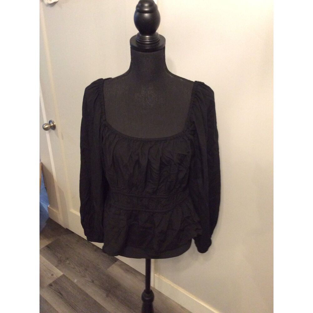 New NWT Black Peasant Blouse Top A New Day Long sleeve